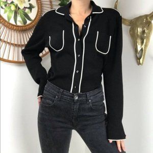 BCBGMaxazria Black Button Down Flare Sleeve Top